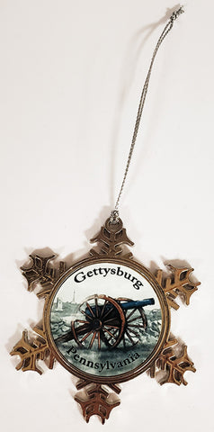 Gettysburg Cannon Silver Snowflake Ornament