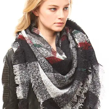 Women's Multi-Colored Plaid Blanket Scarf Wrap