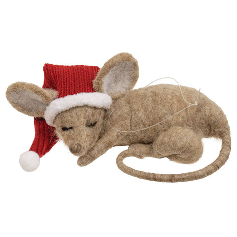Christmas Sleeping Mouse Felted Ornament