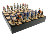 Chess Set - Civil War Resin Chessmen in Black/Maple Chest