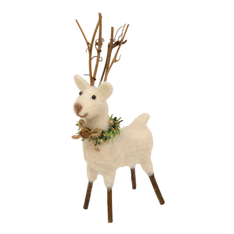 Small Felted White Standing  Reindeer Ornament
