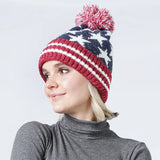 Pom American USA Flag Knit Beanie Hat