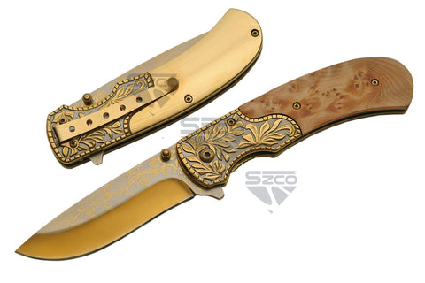 4.75" GOLD BURLWOOD LINER LOCK