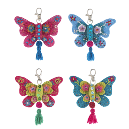 Whimsy Embroidered Butterfly Key Chain Fobs