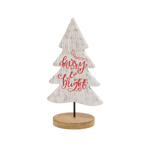 Merry and Bright Wood Tree Cutout Sitter